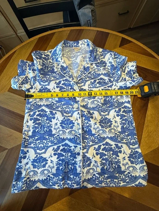 BedHead Made in Glamorous Los Angeles Blue & Cream Floral Toile Pajama Set FLAW - Picture 11 of 14